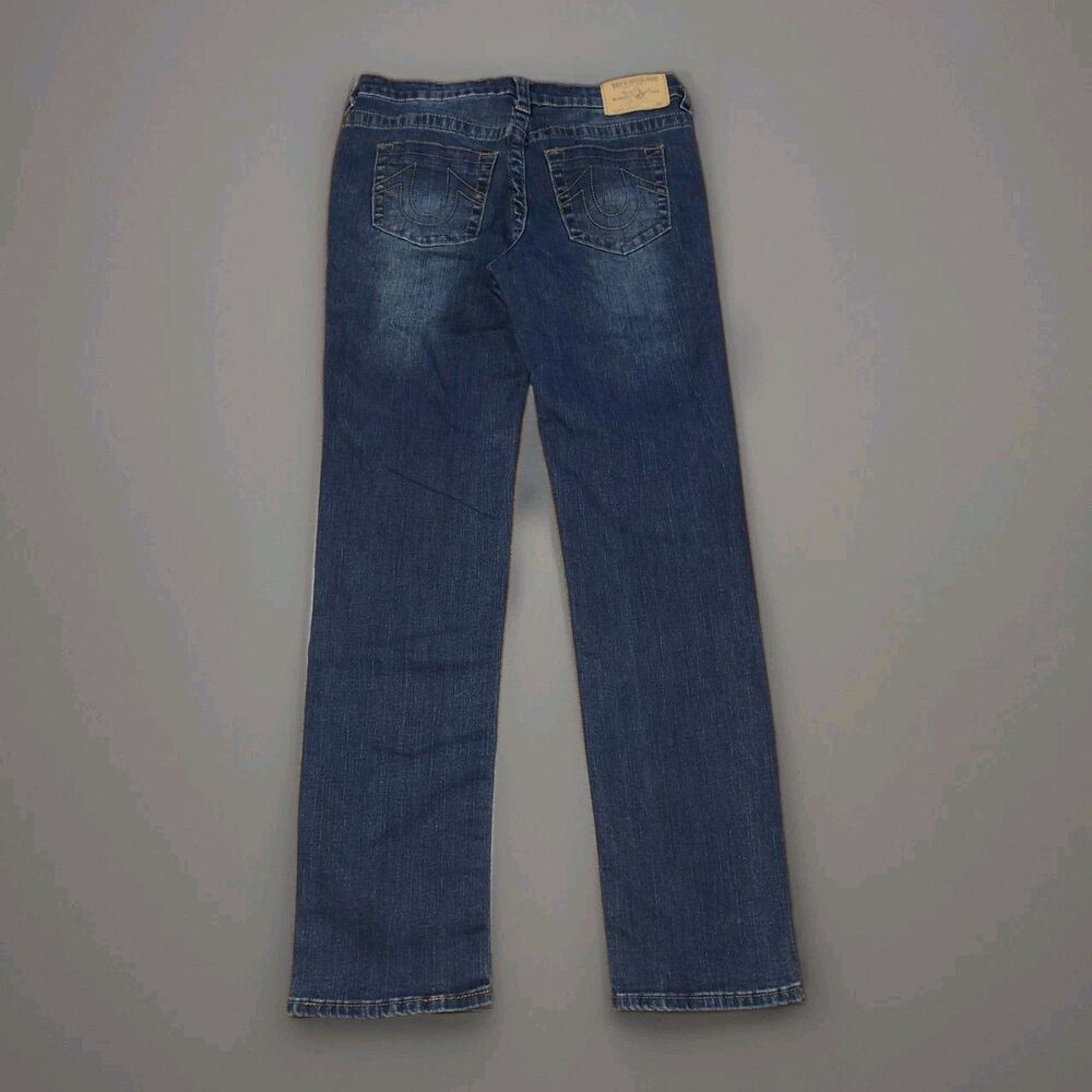 True Religion Youth Size 16 Straight Jeans Blue Gold Stitch Mid Wash 29x28 - Picture 2 of 4